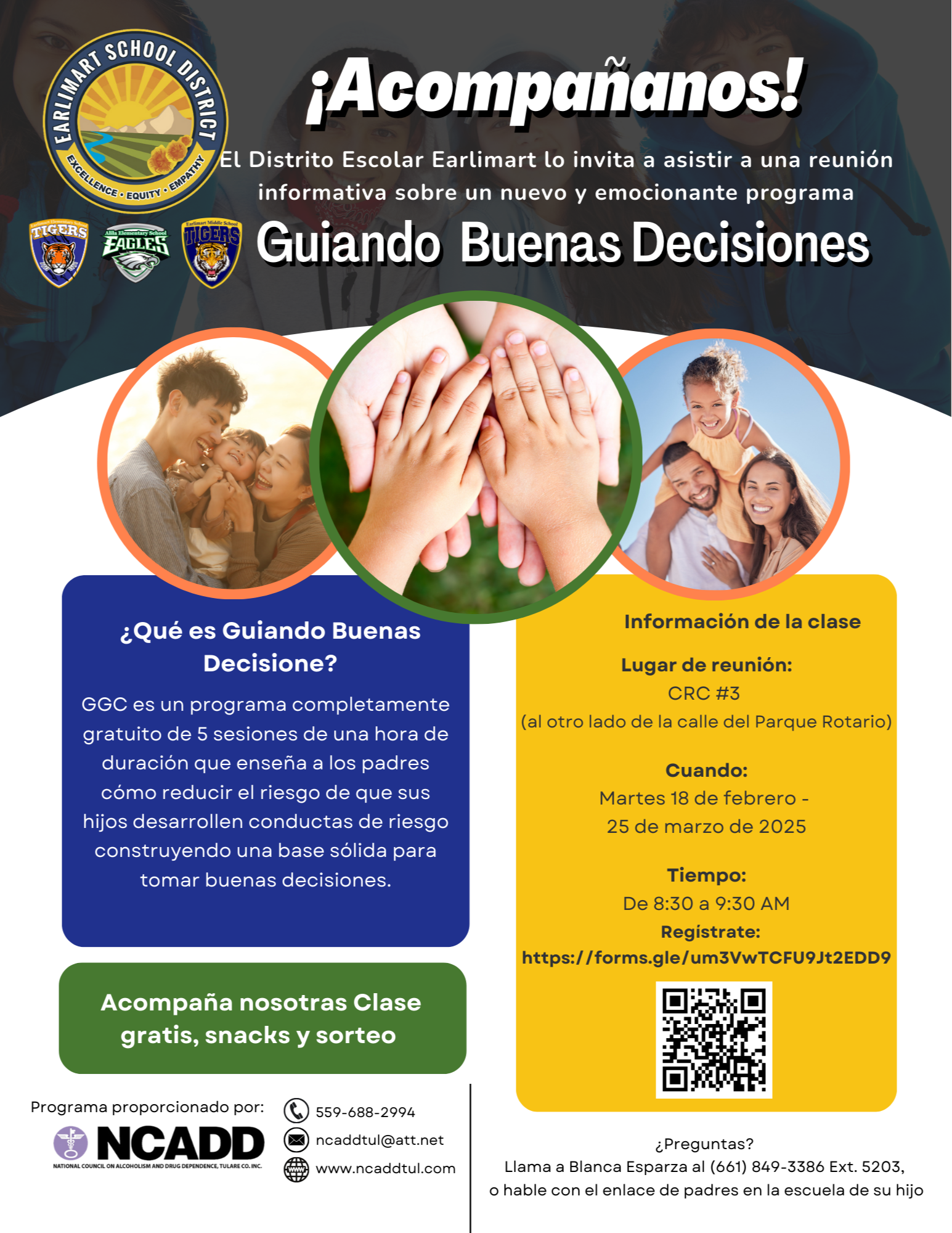 Guiding Good Choices flyer, pictures of happy families, all written information in the article (Spanish)