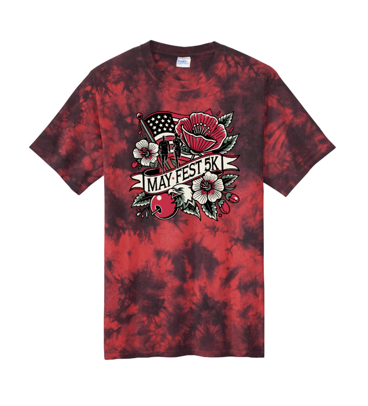 tshirt with race logo with flag, eagle, flowers, and banner