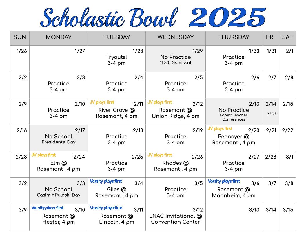 Scholastic Bowl Calendar 2025