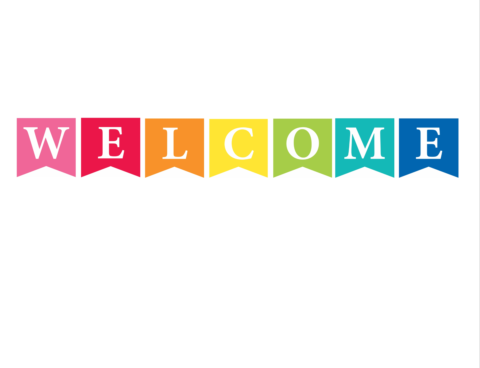 The word  "welcome" spelled out in primary colors