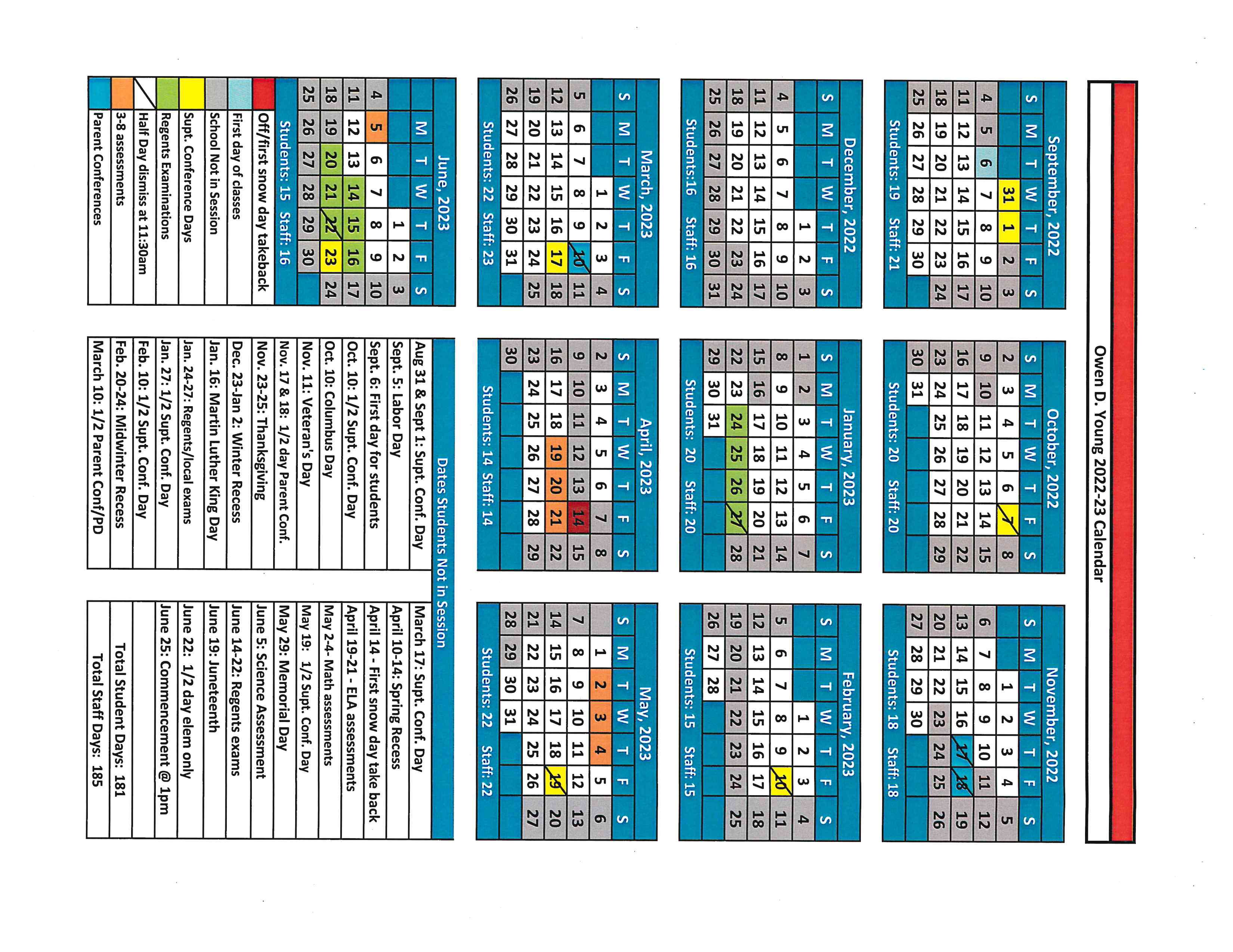 a color coded calendar shows the 2022-23 school year
