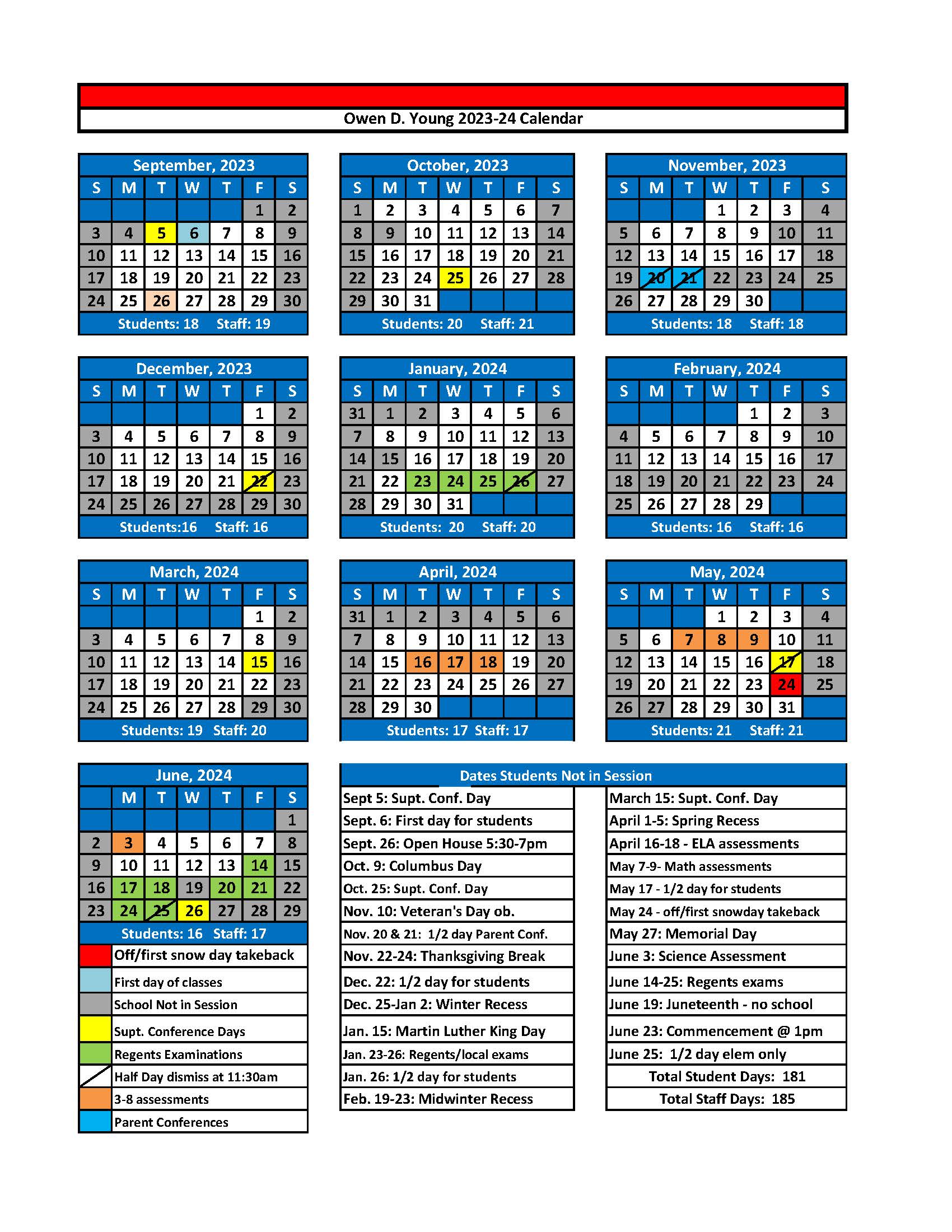 Calendars Owen D. Young Central School District