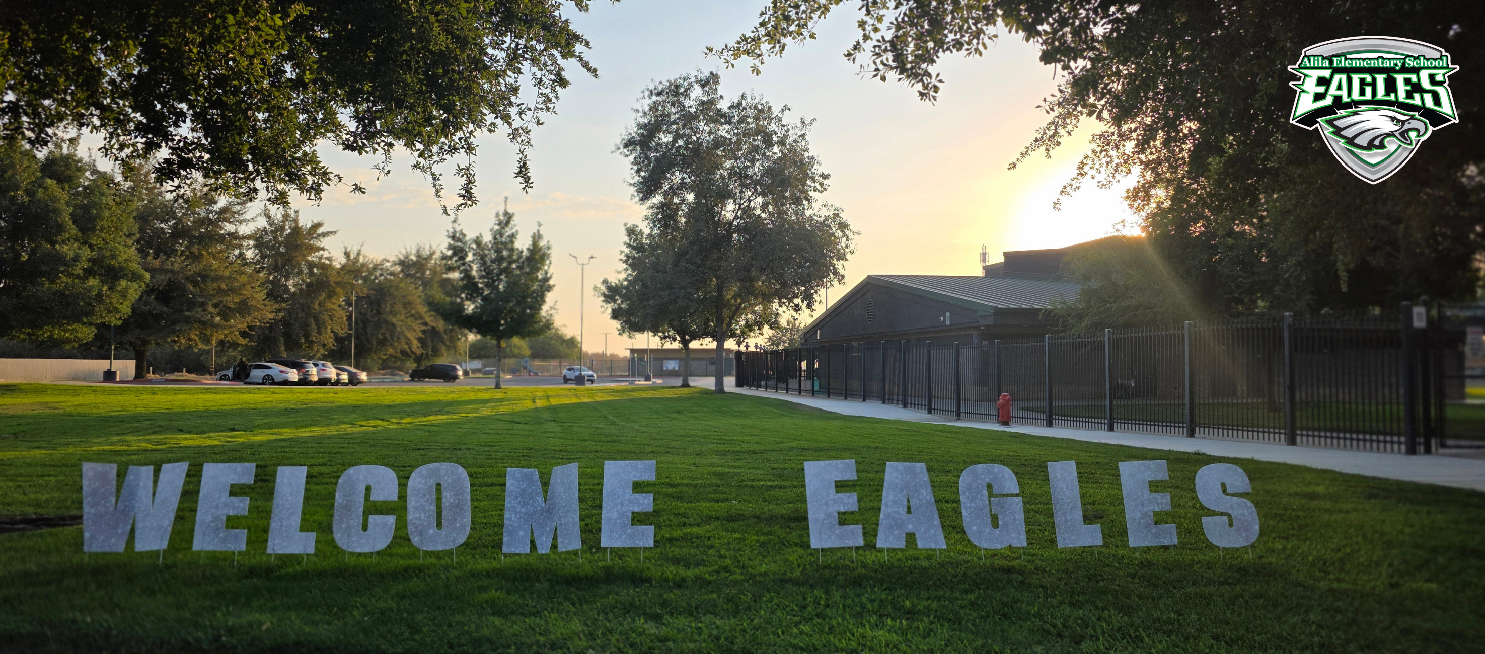 welcome eagles letters in grass area