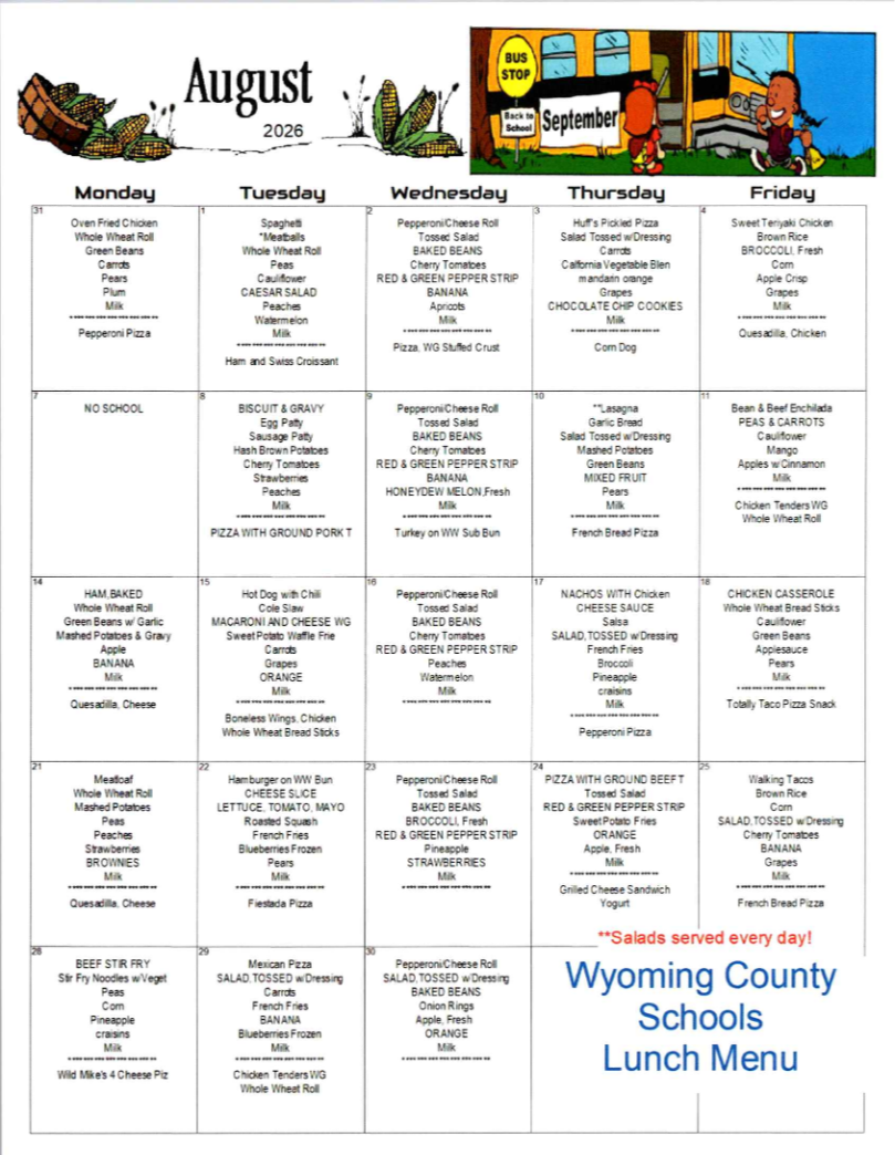 august-september lunch menu
