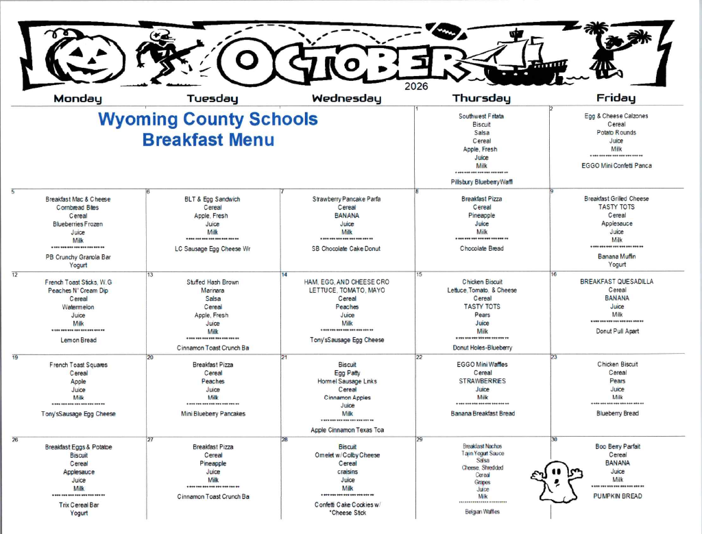 October Breakfast Menu