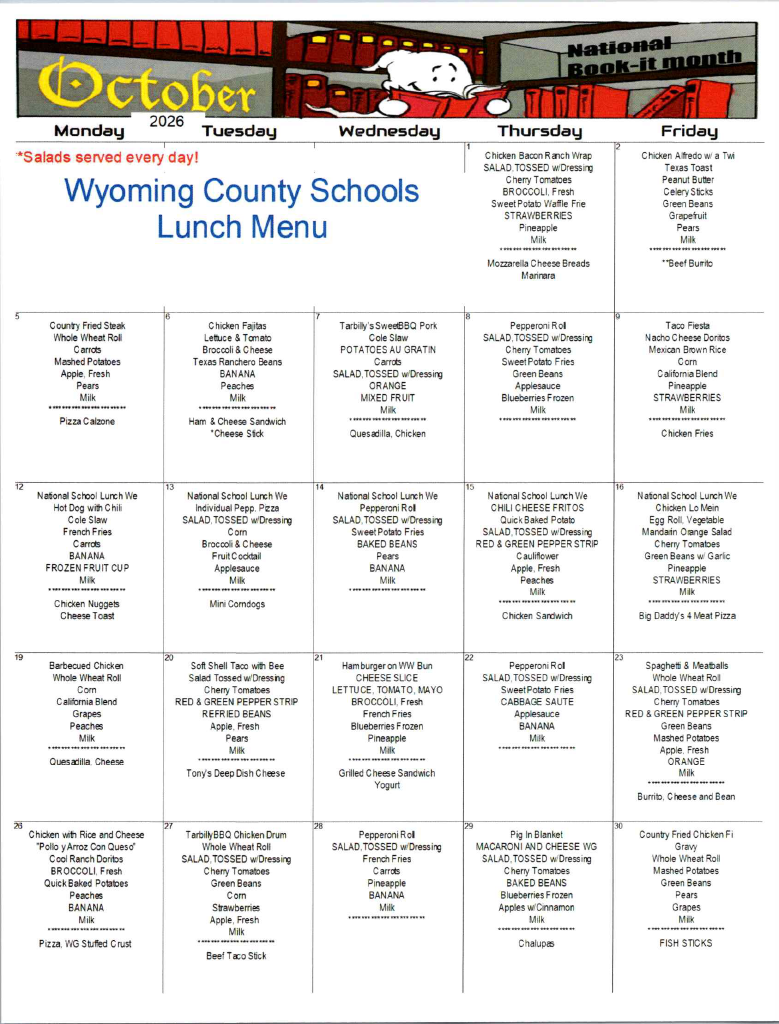 October Lunch Menu