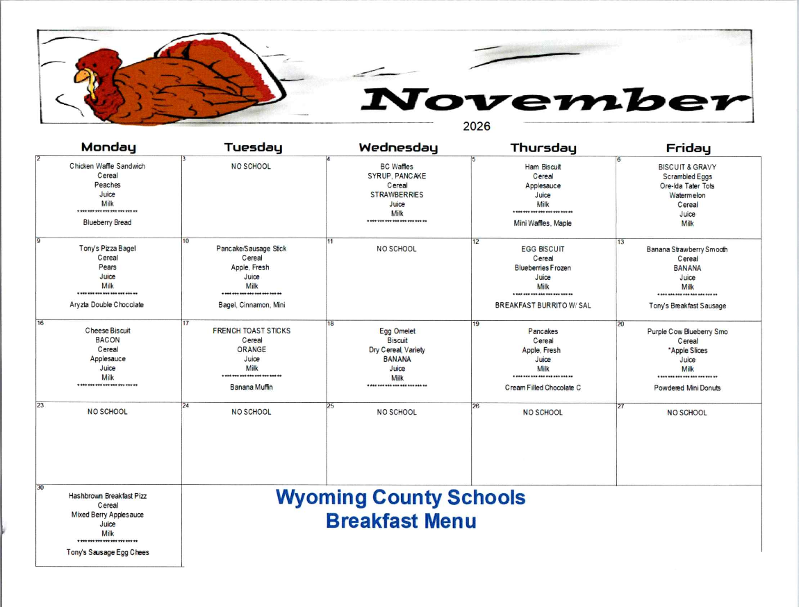 November Breakfast menu