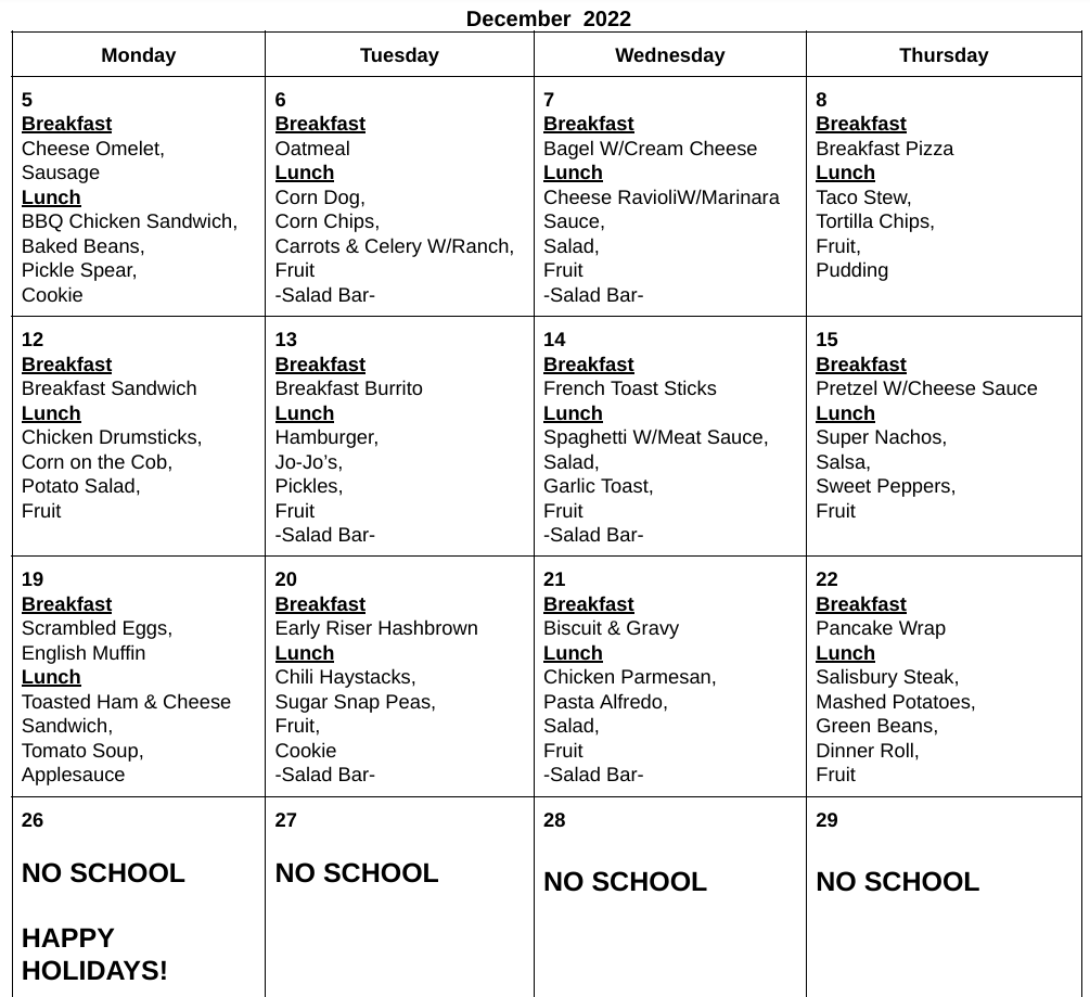 Lunch Menu Victor Public School