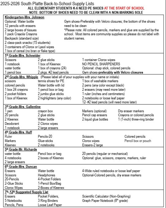 School Supply List