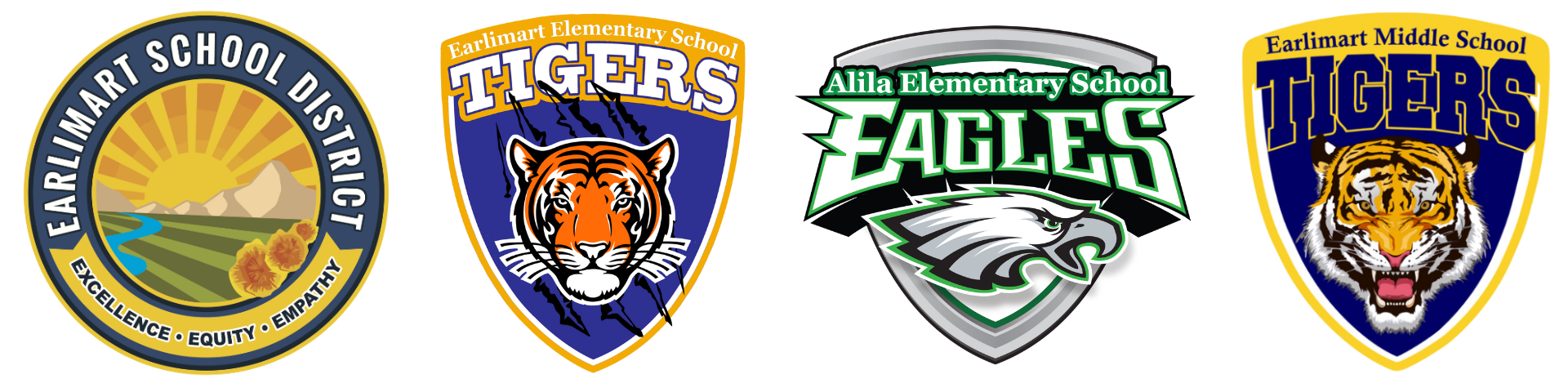 Earlimart School District logo, Earlimart Elementary School logo, Alila Elementary School logo, Earlimart Middle School logo