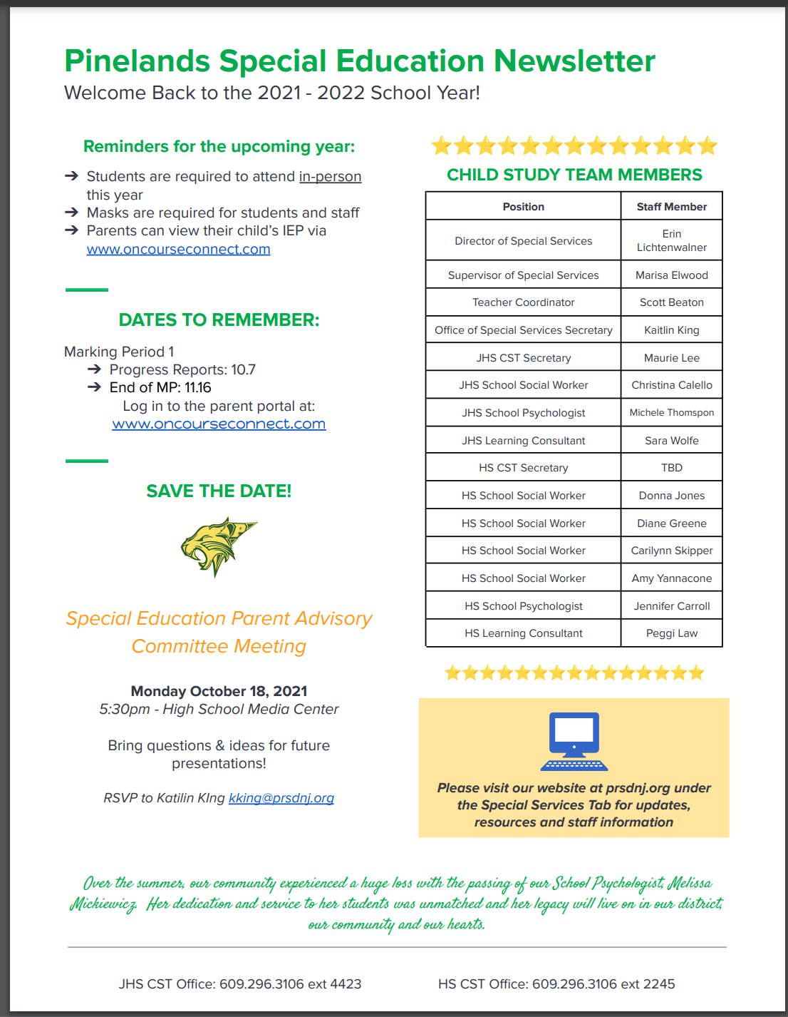 Pinelands Special Education Newsletter