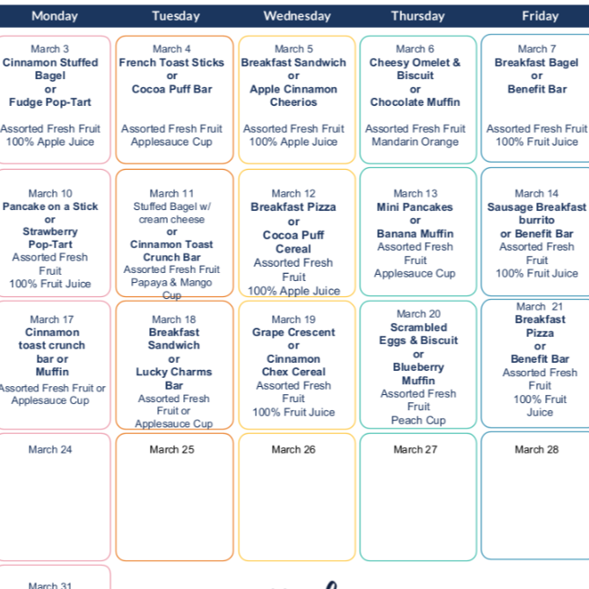 March Breakfast Menu