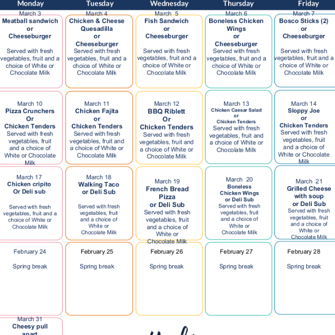 March Middle School Lunch