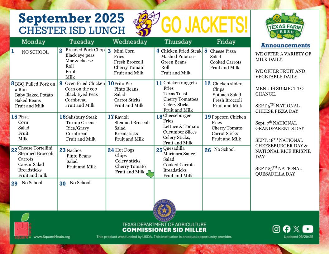 September Lunch Menu