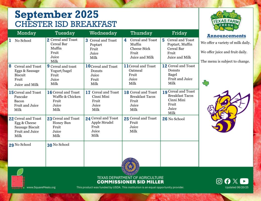 September Breakfast Menu
