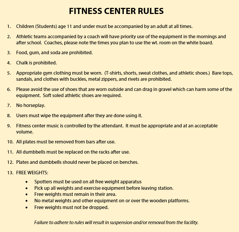 fitness center rules
