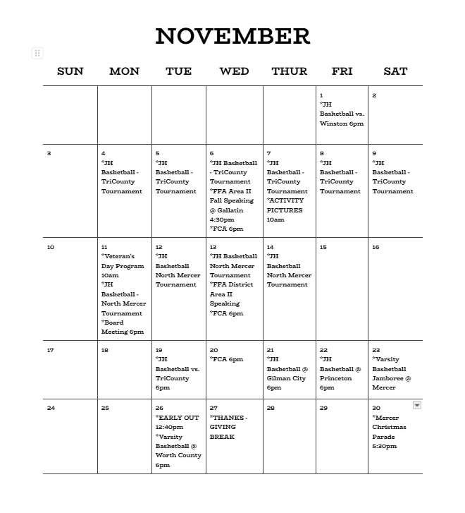 NOVEMBER ACTIVITIES