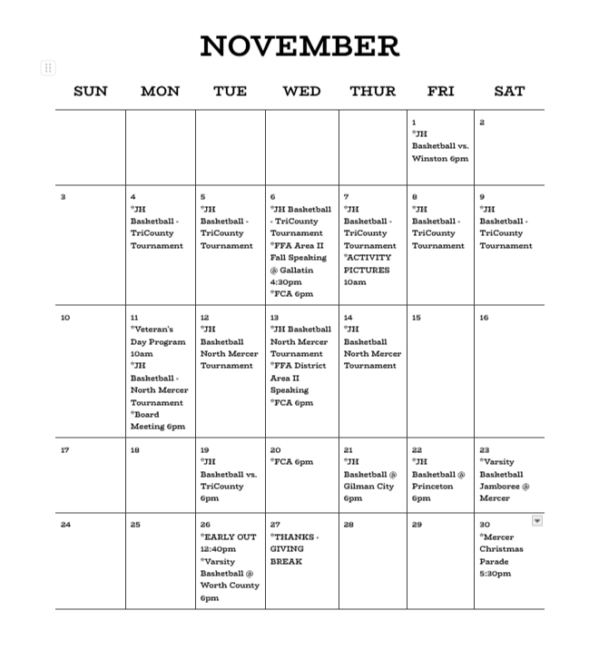 NOVEMBER CALENDAR