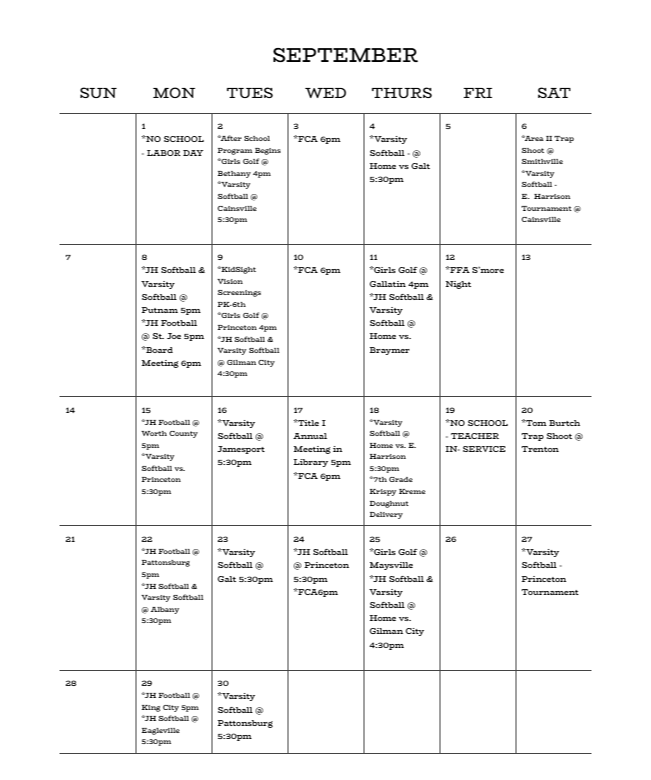 sept calendar
