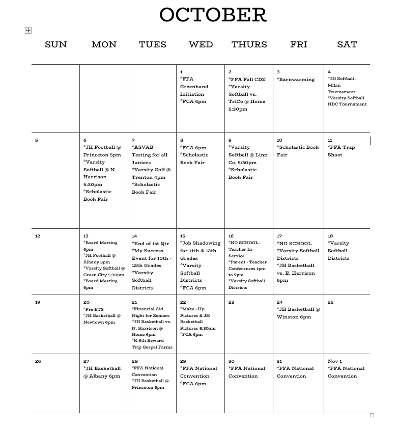 Oct. Activities