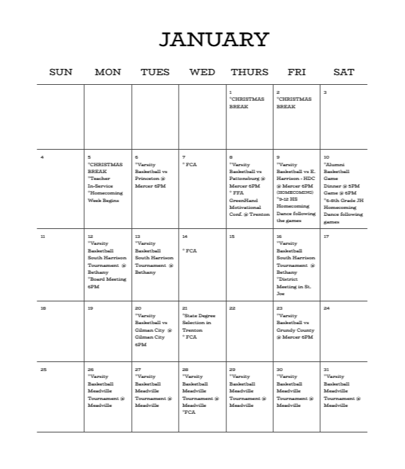 JANUARY Calendar