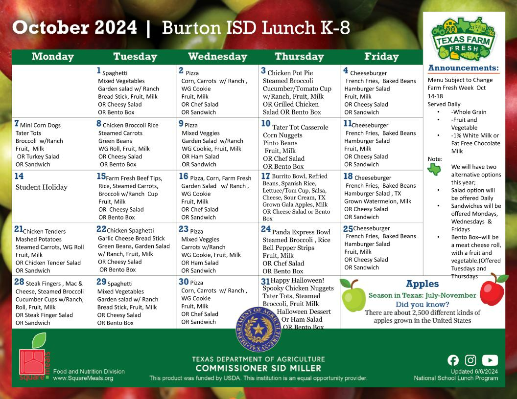 K-12 Lunch Menu