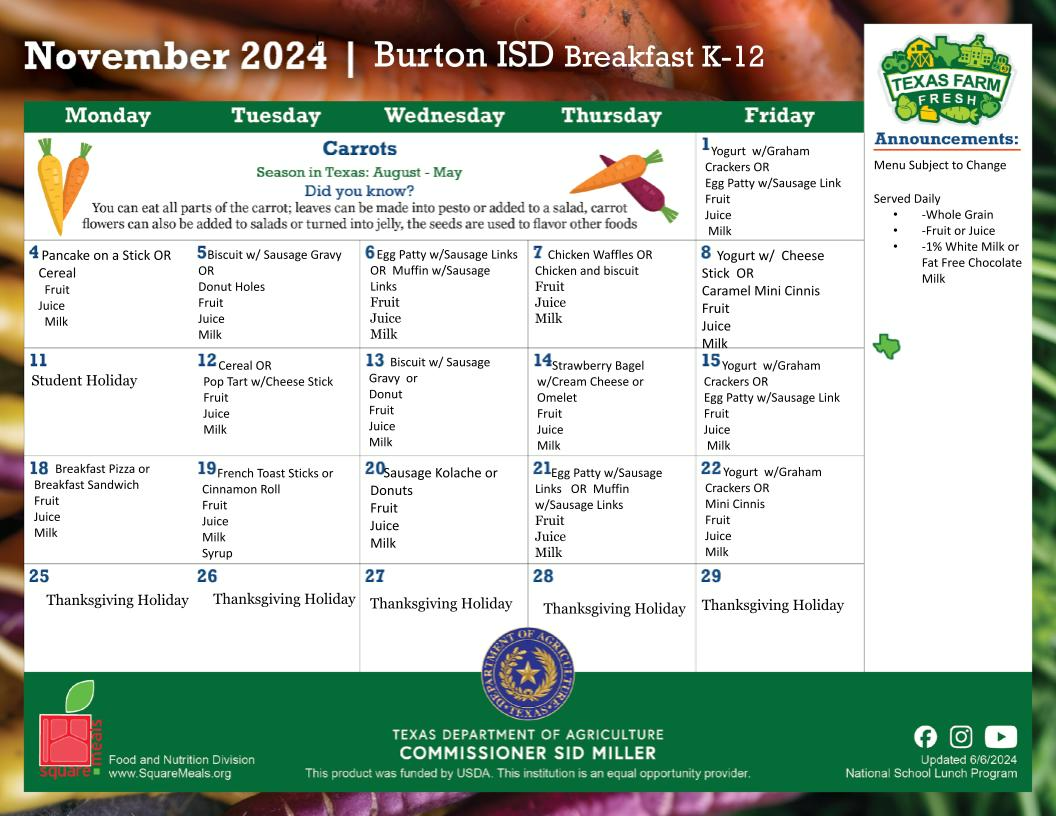 K-12 Breakfast Menu