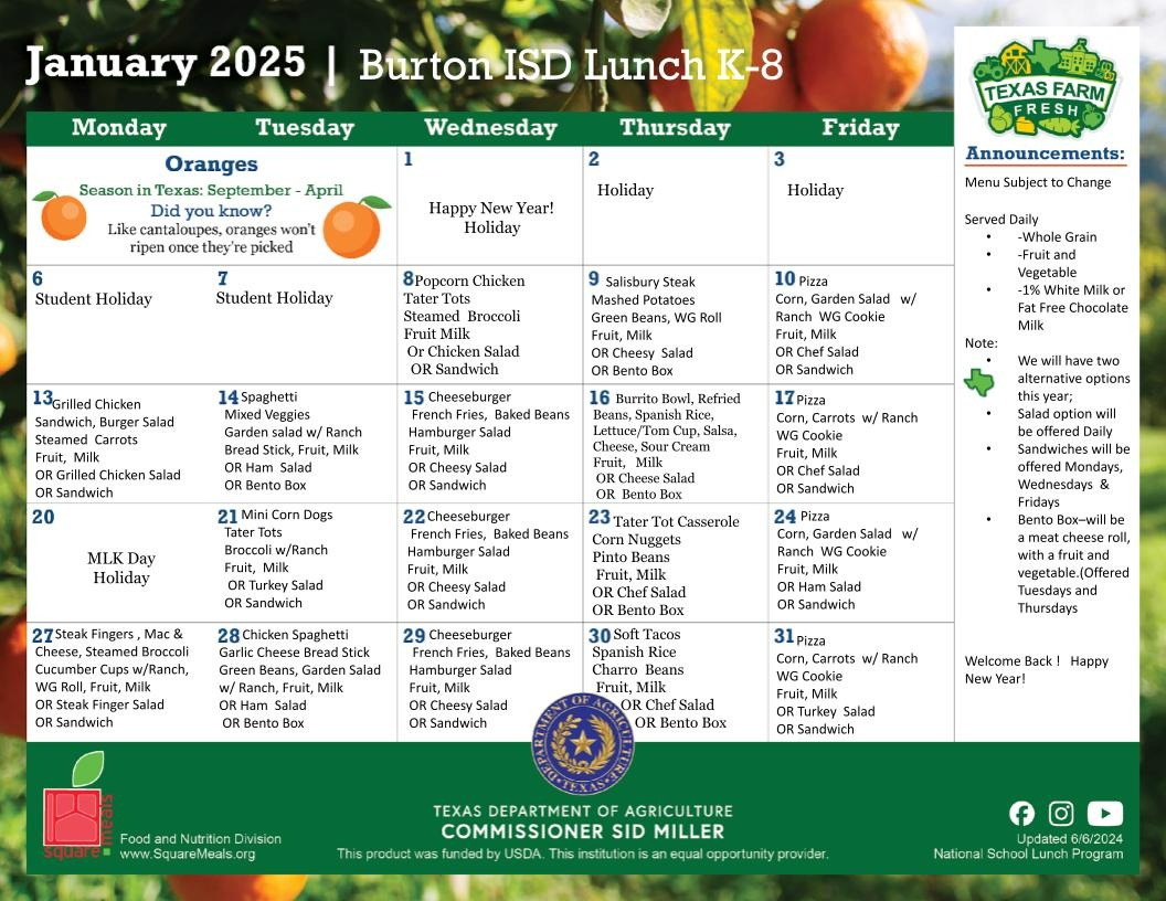 K-12 Lunch Menu