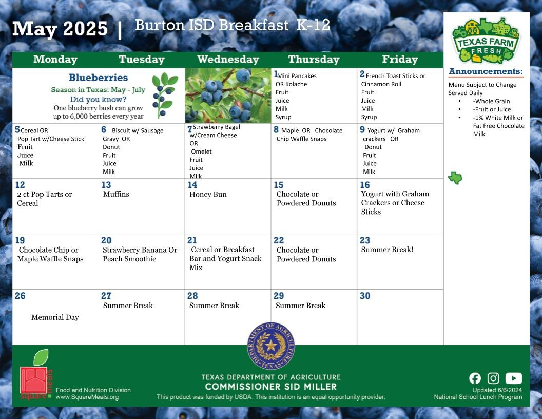 K-12 Breakfast Menu