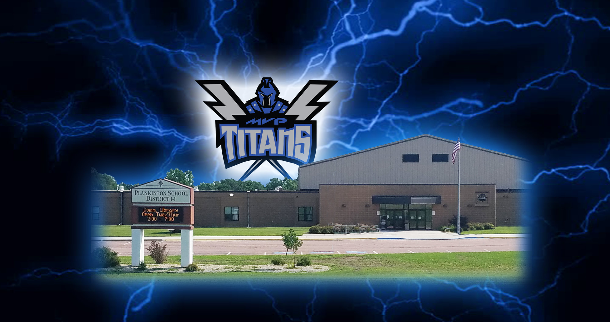 Plankinton School with Titans Logo and lightning