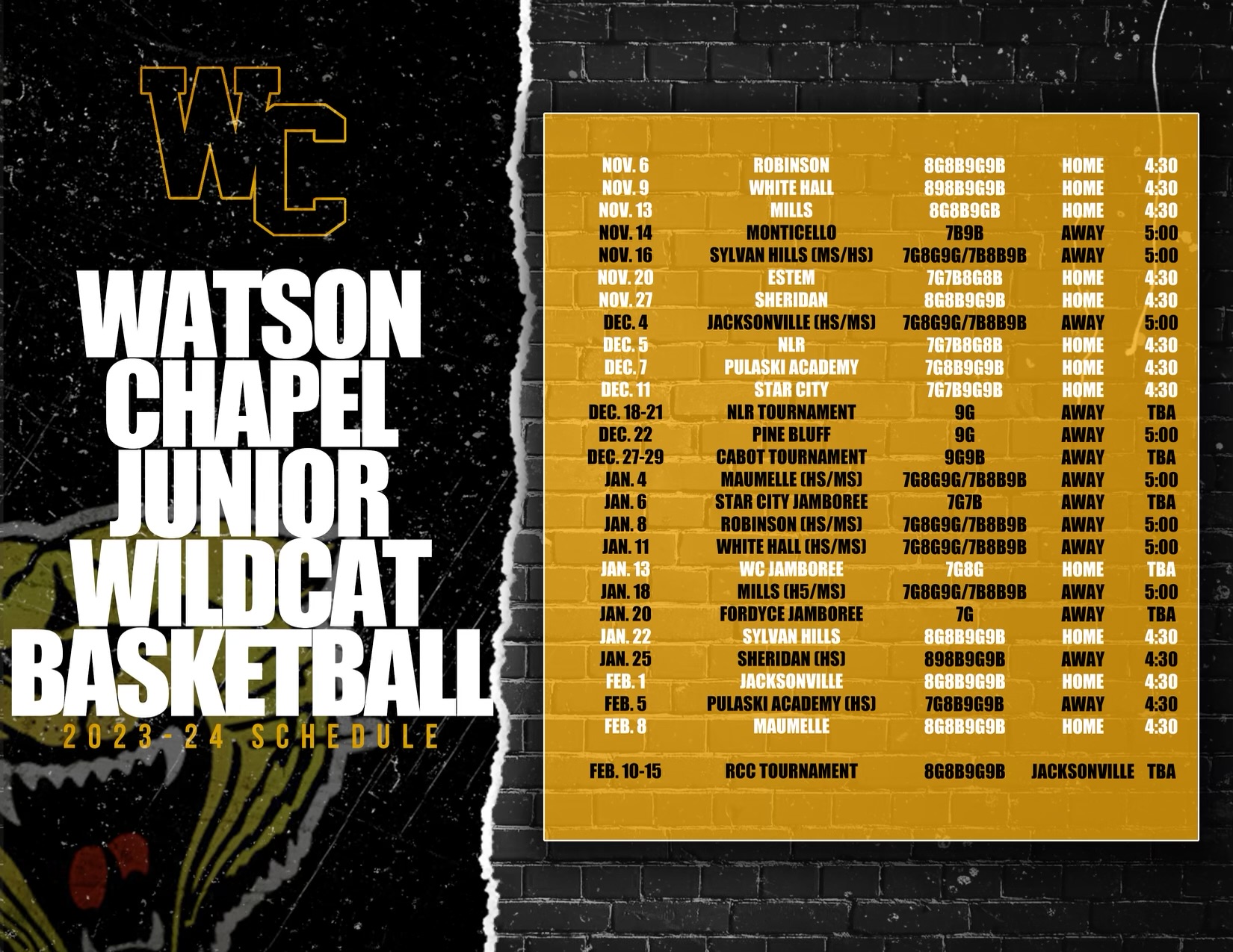 WCJH Basketball Schedule 23-24
