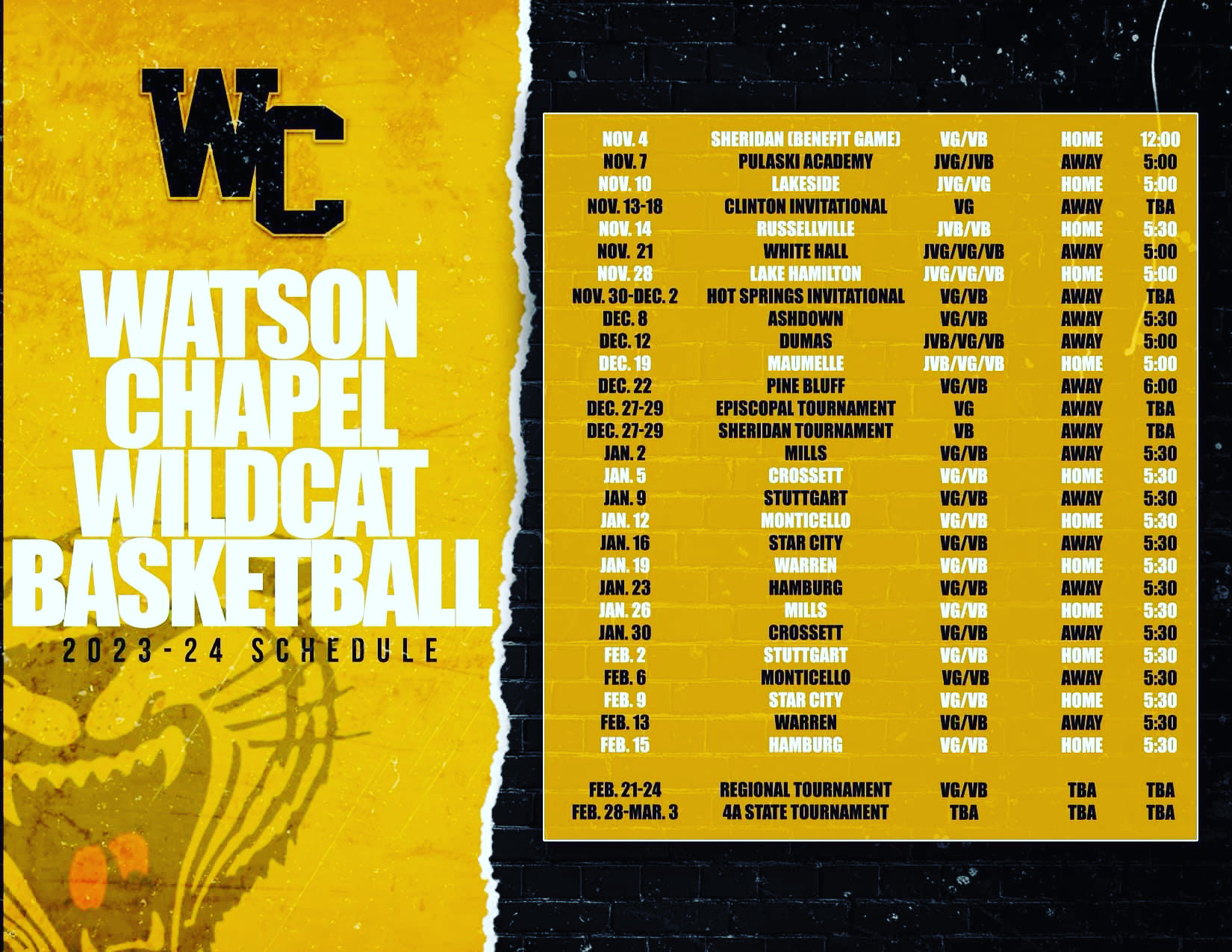 WCHS Basketball Schedule 23-24