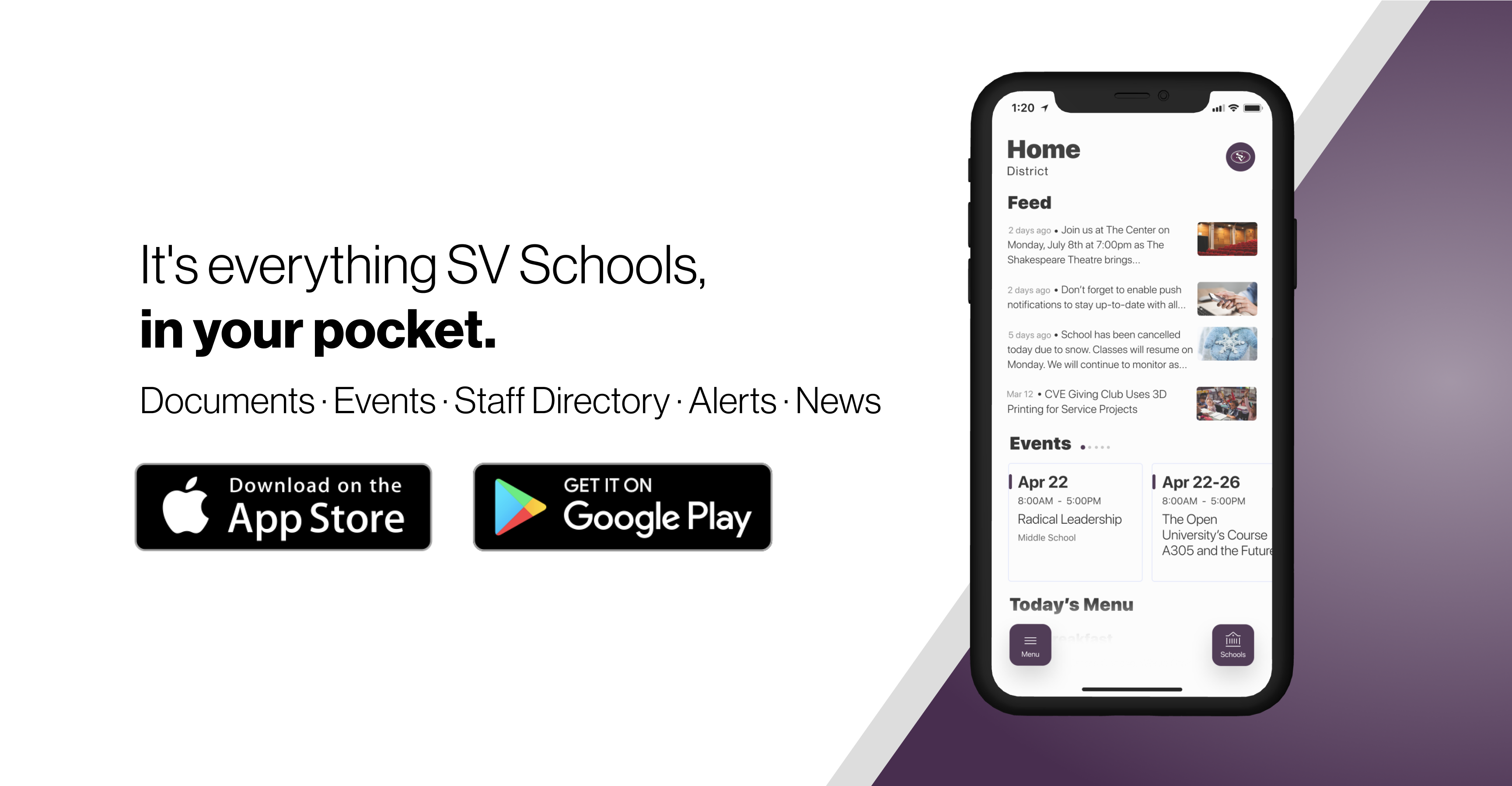 Its everything SV Schools in your pocket. Picture of iphone with SV Eagles mobile app