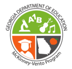 Ga Department of Education Logo, circle with green top half, orange, bottom left fourth, and grey right bottom fourth