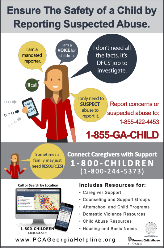 Infographic for mandated reporting. Woman in red shirt with speech bubbles