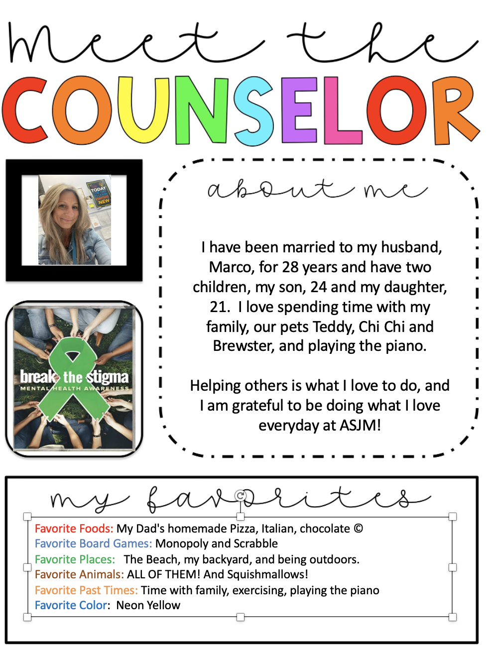 Meet the counselor bio and favorites