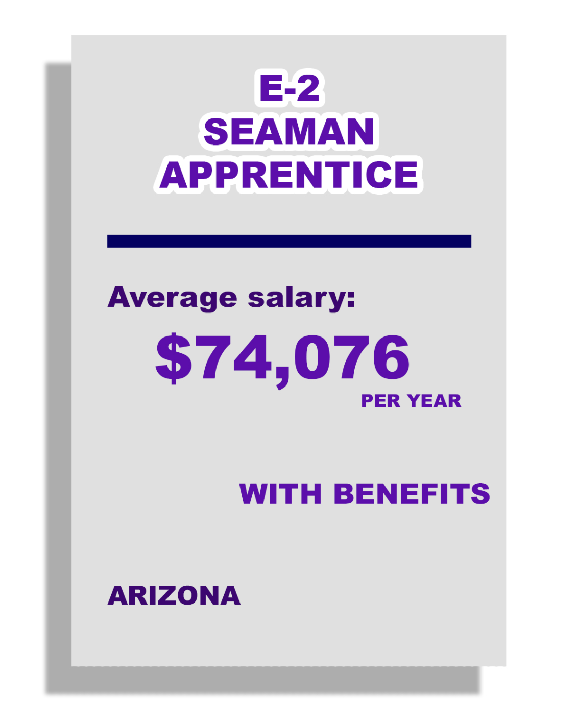 E-2 Seaman Apprentice: Average Salary: $74,076 per year, with benefits, in Arizona