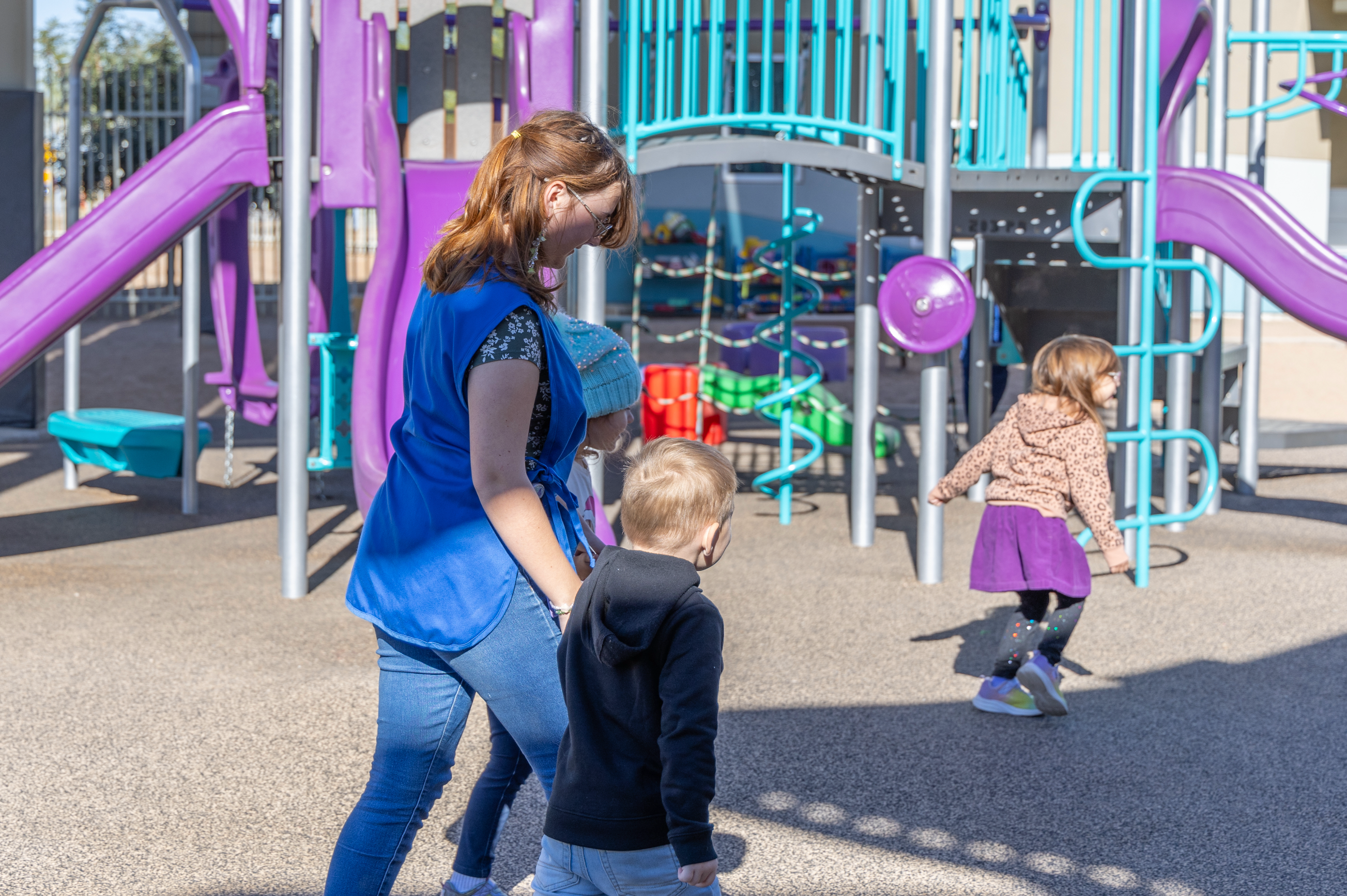 ECE students walking with preschoolers