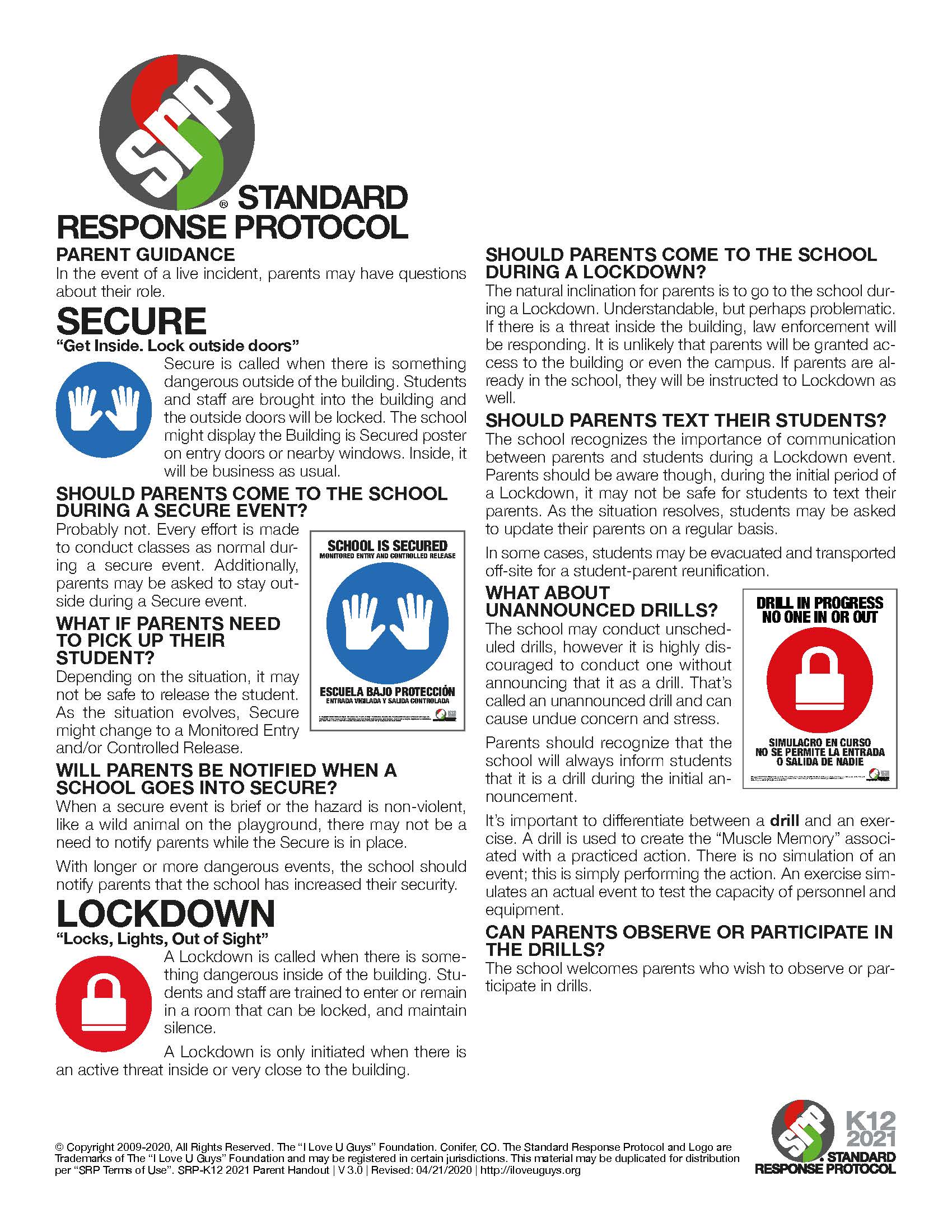 second page of Standard Response Protocol