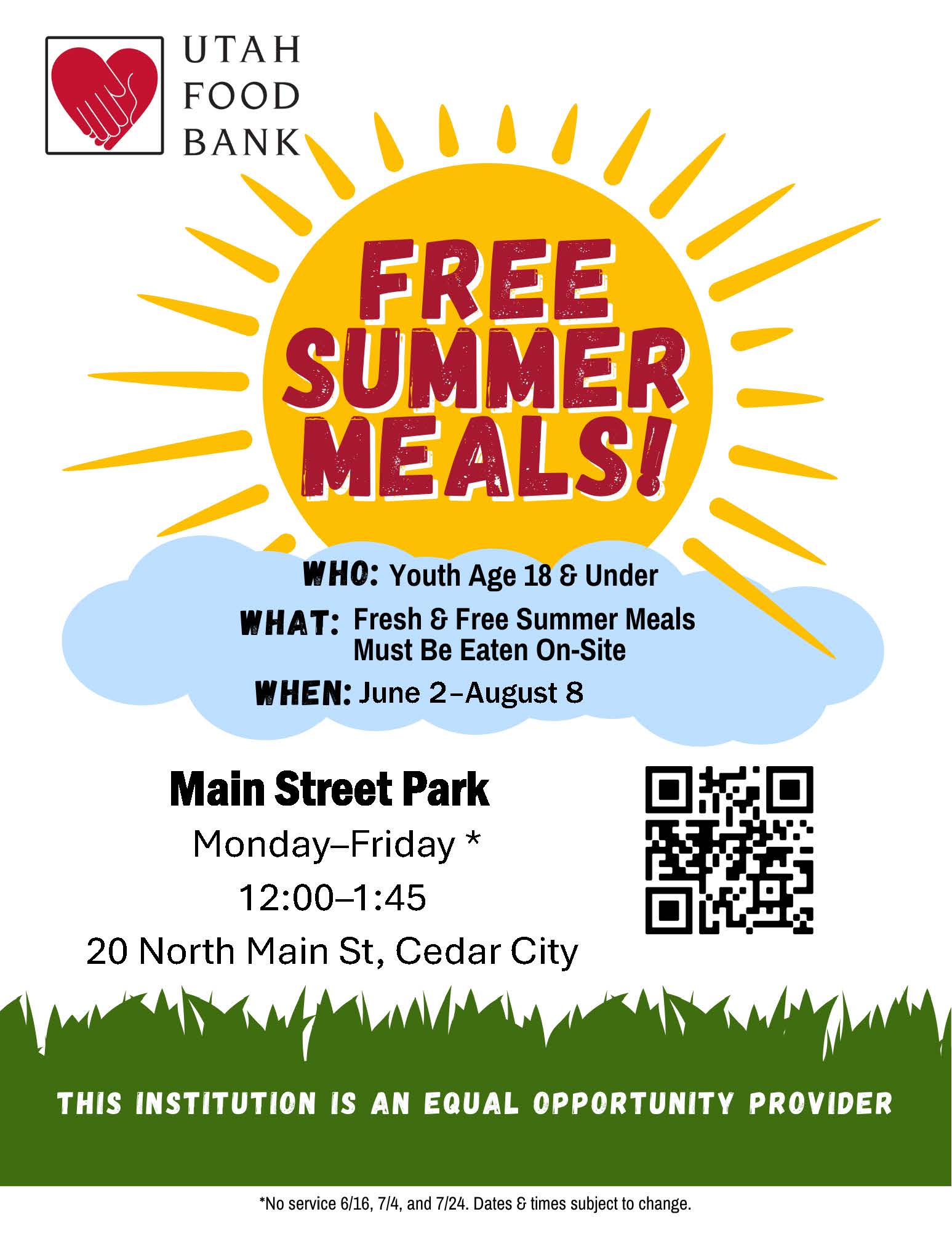 Free Summer meals flyer Main Street park