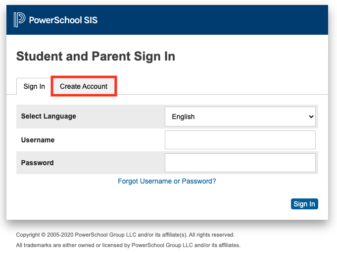 PowerSchool SIS student and Parent sign in