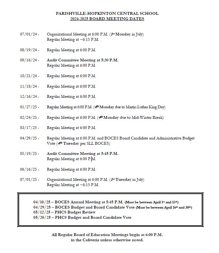 2024-2025 Board Meeting Dates