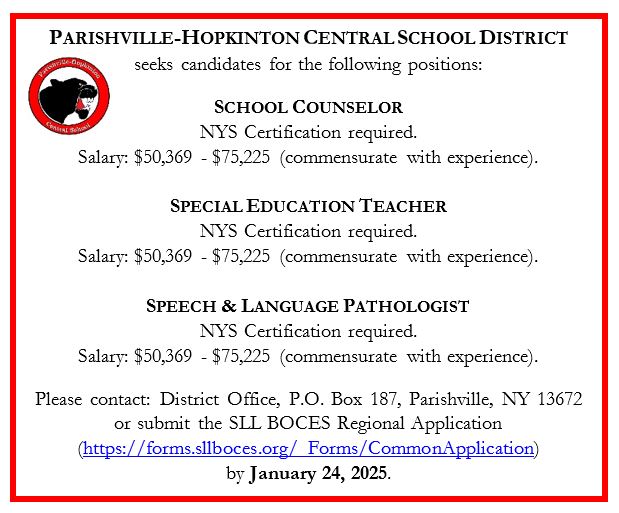 School Counselor, Special Education, Speech and Language Ad