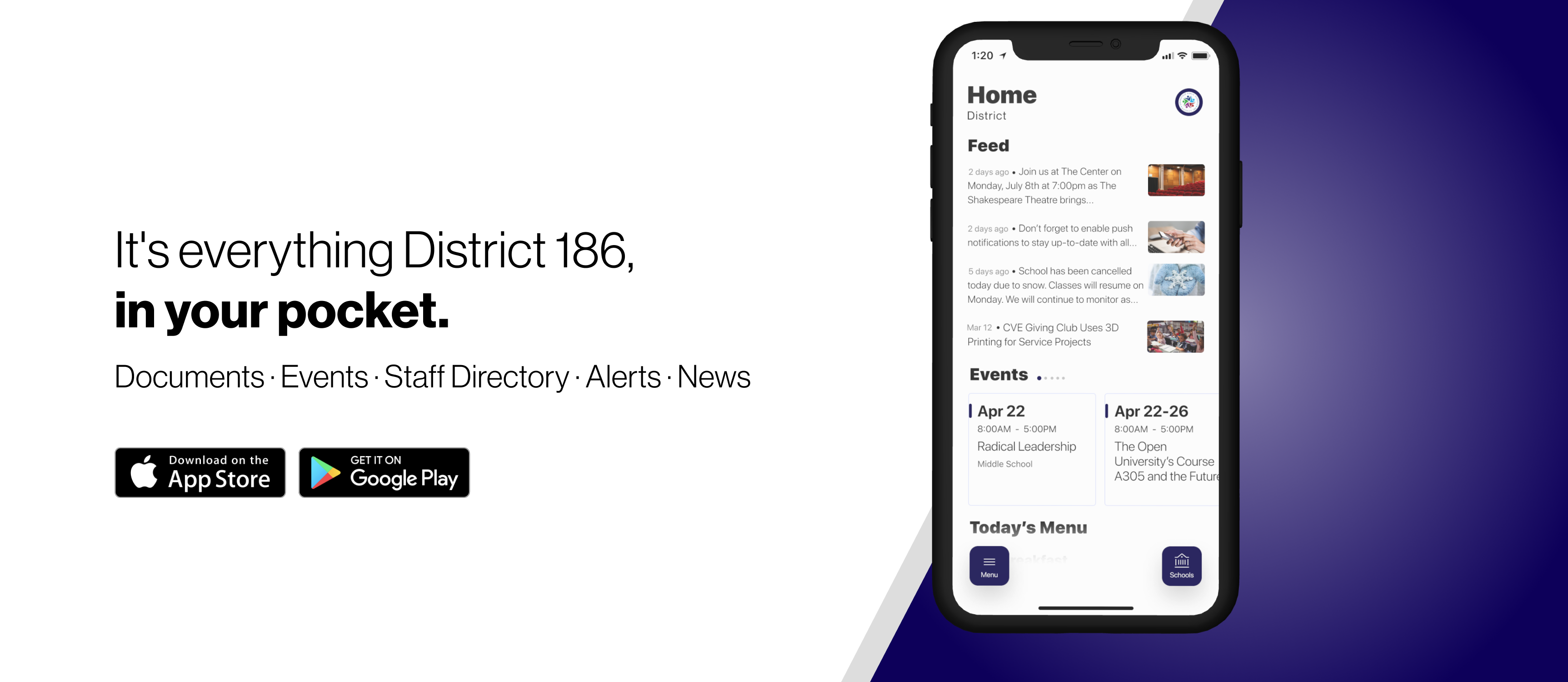 Its everything District 186 in your pocket. Download the app graphic. 