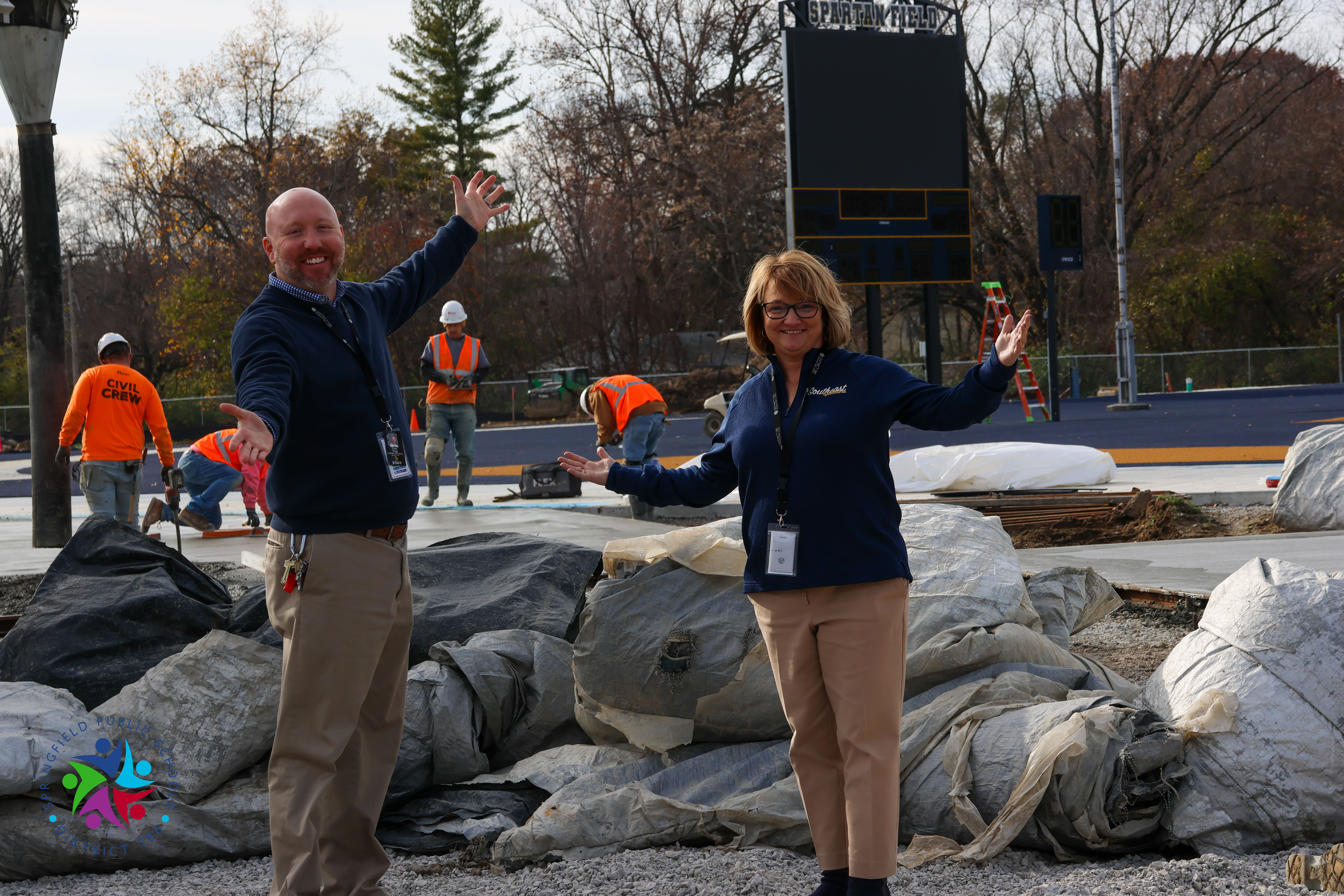 Superintendent Gill & Principal Trigg at Spartan Field 