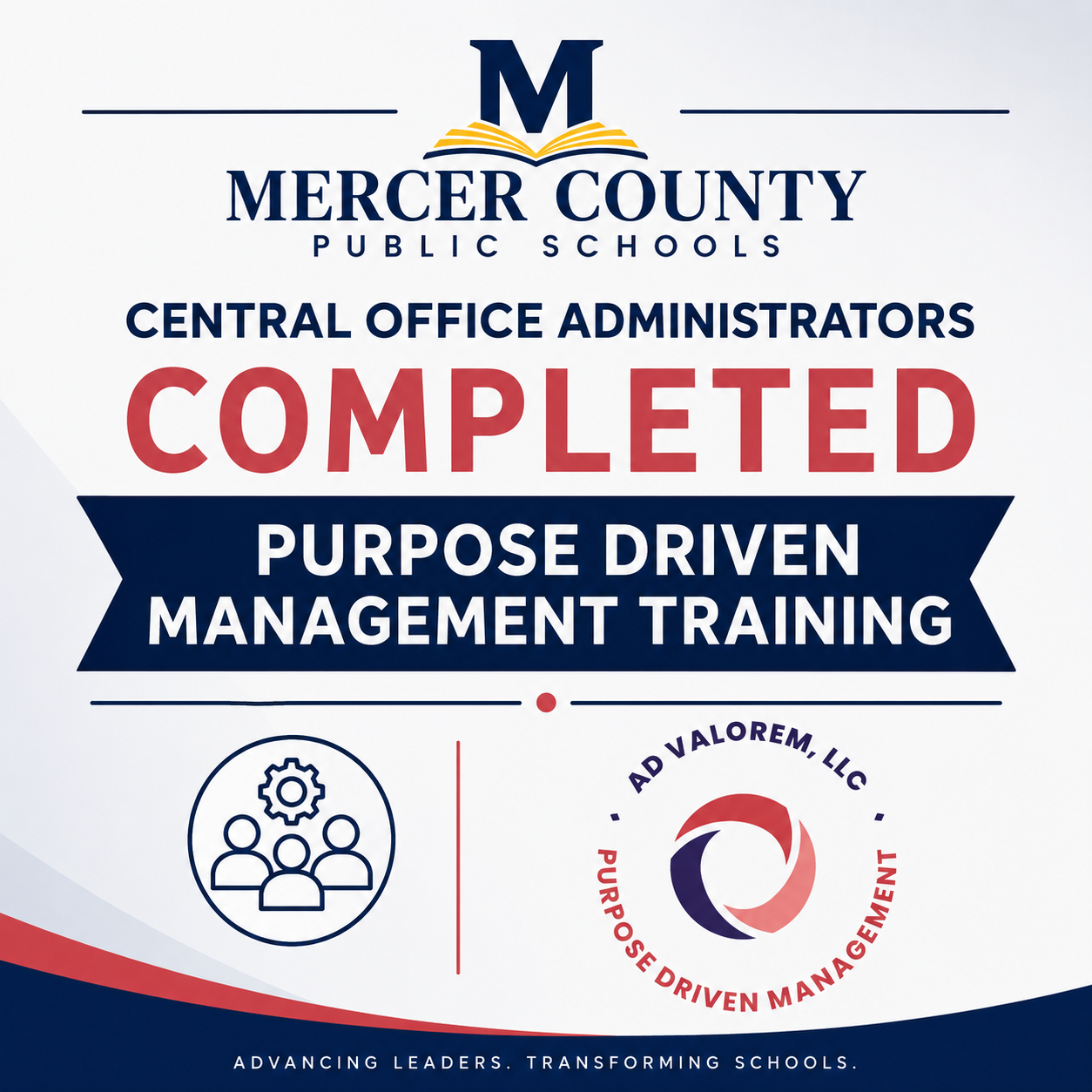 Graphic showing MCS central office admin completed purpose driven mgmt training