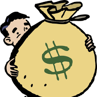 Cartoon man holding a big bag of money