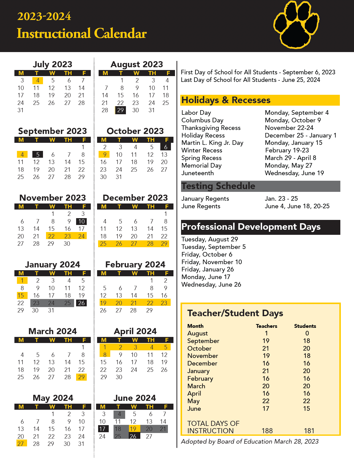 Instructional Calendars Honeoye FallsLima Central School District