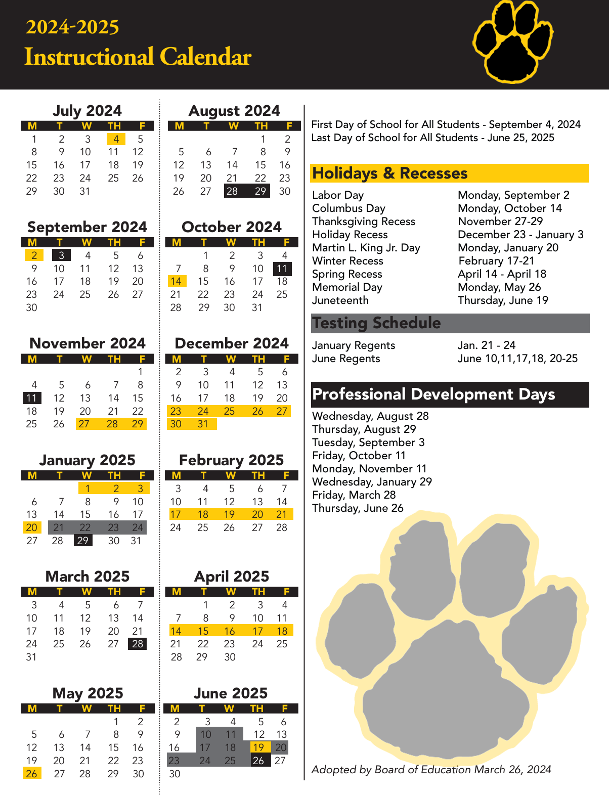 Instructional Calendars Honeoye FallsLima Central School District