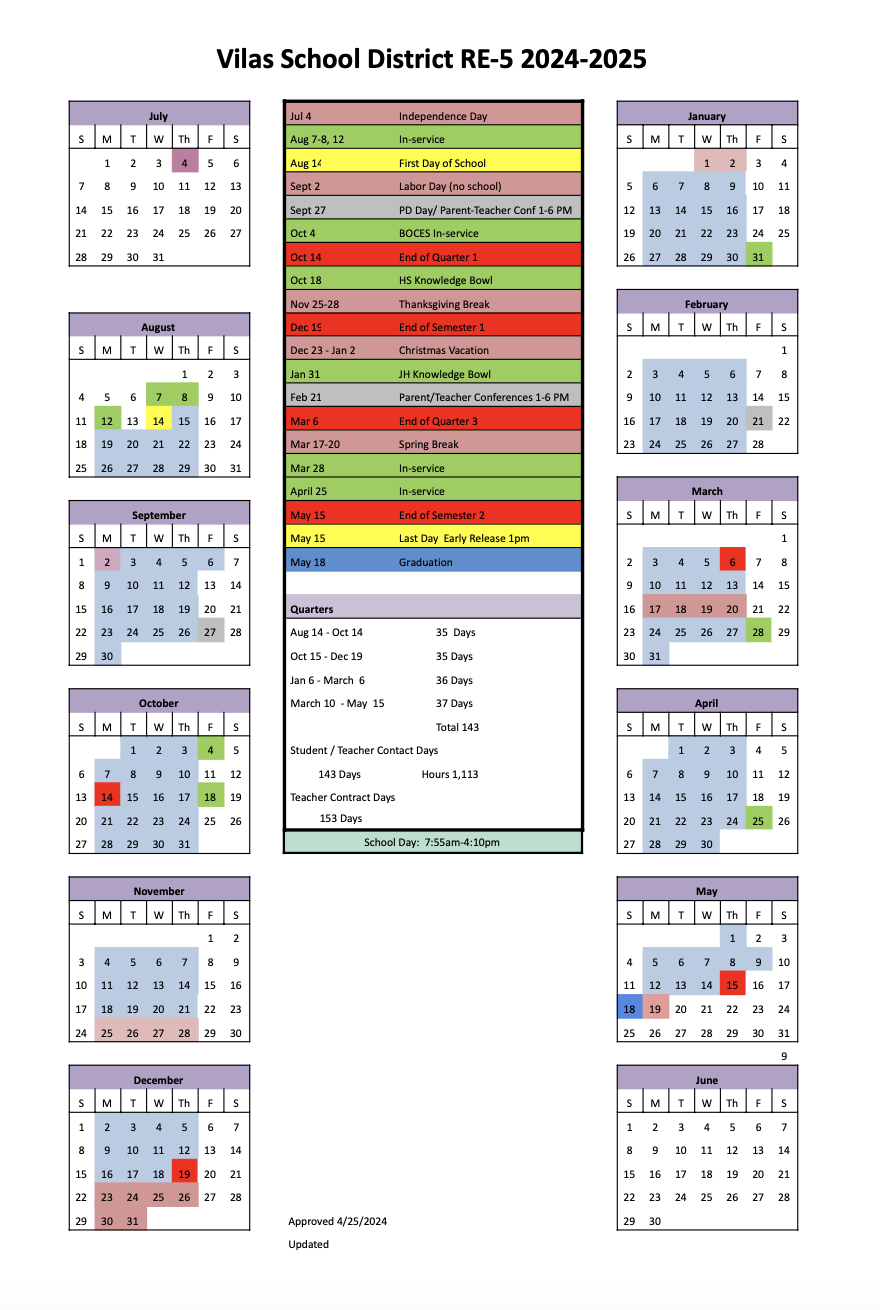 Approved District Calendar 2024/2025